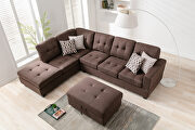 Chocolate linen reversible sectional sofa with 2 outlets & usb ports additional photo 5 of 19