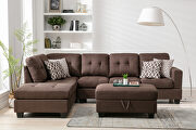 Chocolate linen reversible sectional sofa with 2 outlets & usb ports by La Spezia additional picture 9