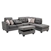 Gray linen reversible sectional sofa with 2 outlets & usb ports by La Spezia additional picture 13