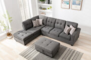 Gray linen reversible sectional sofa with 2 outlets & usb ports additional photo 3 of 18