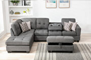 Gray linen reversible sectional sofa with 2 outlets & usb ports by La Spezia additional picture 10