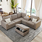Brown velvet sectional corner l-shape sofa with storage ottoman by La Spezia additional picture 6