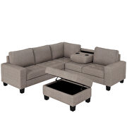 Brown velvet sectional corner l-shape sofa with storage ottoman by La Spezia additional picture 10