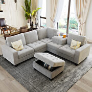 Light gray velvet sectional corner l-shape sofa with storage ottoman by La Spezia additional picture 3