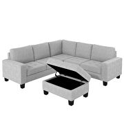 Light gray velvet sectional corner l-shape sofa with storage ottoman by La Spezia additional picture 6