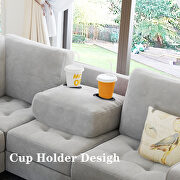 Light gray velvet sectional corner l-shape sofa with storage ottoman by La Spezia additional picture 7
