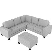 Light gray velvet sectional corner l-shape sofa with storage ottoman by La Spezia additional picture 8