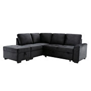 Black velvet l-shape sleeper sectional sofa with storage ottoman by La Spezia additional picture 11