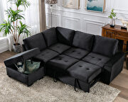 Black velvet l-shape sleeper sectional sofa with storage ottoman by La Spezia additional picture 3