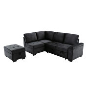 Black velvet l-shape sleeper sectional sofa with storage ottoman by La Spezia additional picture 8