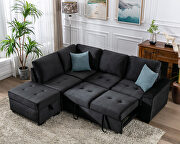 Black velvet l-shape sleeper sectional sofa with storage ottoman by La Spezia additional picture 10