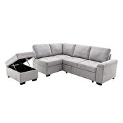 Gray linen l-shape sleeper sectional sofa with storage ottoman by La Spezia additional picture 2