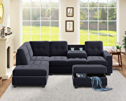 Black velvet l-shaped sectional sofa with reversible chaise and storage ottoman by La Spezia additional picture 3