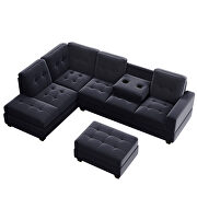 Black velvet l-shaped sectional sofa with reversible chaise and storage ottoman by La Spezia additional picture 6