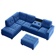 Blue velvet l-shaped sectional sofa with reversible chaise and storage ottoman by La Spezia additional picture 2