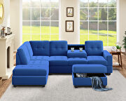 Blue velvet l-shaped sectional sofa with reversible chaise and storage ottoman by La Spezia additional picture 4