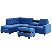 Blue velvet l-shaped sectional sofa with reversible chaise and storage ottoman by La Spezia additional picture 9