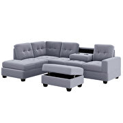 Gray velvet l-shaped sectional sofa with reversible chaise and storage ottoman by La Spezia additional picture 4