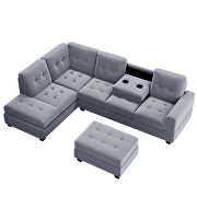 Gray velvet l-shaped sectional sofa with reversible chaise and storage ottoman by La Spezia additional picture 6