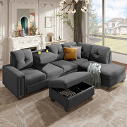 Gray linen l-shape reversible sectional sofa with storage ottoman by La Spezia additional picture 7