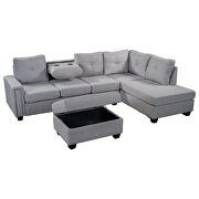 Light gray linen l-shape reversible sectional sofa with storage ottoman by La Spezia additional picture 16