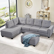 Light gray linen l-shape reversible sectional sofa with storage ottoman by La Spezia additional picture 5