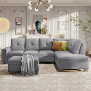 Light gray linen l-shape reversible sectional sofa with storage ottoman by La Spezia additional picture 6