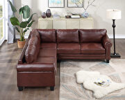 Brown pu midcentury sectional corner sofa l-shape couch by La Spezia additional picture 11