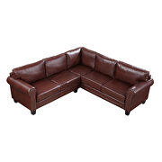 Brown pu midcentury sectional corner sofa l-shape couch by La Spezia additional picture 4