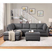 Gray linen reversible sectional sofa with storage ottoman by La Spezia additional picture 13