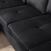 Black velvet reversible sectional sofa with storage ottoman additional photo 3 of 15