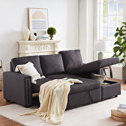 Dark gray velvet l-shape sleeper reversible sectional sofa with storage chaise by La Spezia additional picture 8