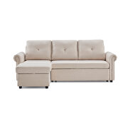 Beige linen convertible sectional l-shape corner couch sofa-bed with storage additional photo 2 of 16