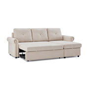 Beige linen convertible sectional l-shape corner couch sofa-bed with storage by La Spezia additional picture 14