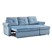 Blue velvet sleeper sofa bed convertible sectional sofa couch additional photo 3 of 17
