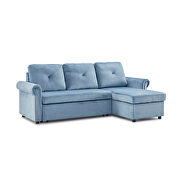 Blue velvet sleeper sofa bed convertible sectional sofa couch additional photo 4 of 17