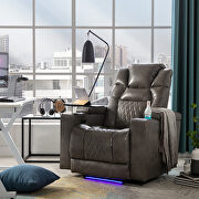 Gray metal and wood power motion recliner with usb charging port and 360° swivel tray table by La Spezia additional picture 5