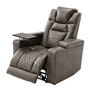 Gray metal and wood power motion recliner with usb charging port and 360° swivel tray table by La Spezia additional picture 7