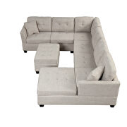 Beige linen oversized sectional u-shaped sofa with storage ottoman by La Spezia additional picture 2