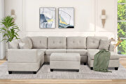 Beige linen oversized sectional u-shaped sofa with storage ottoman by La Spezia additional picture 13