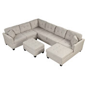 Beige linen oversized sectional u-shaped sofa with storage ottoman by La Spezia additional picture 5