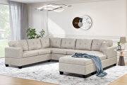 Beige linen oversized sectional u-shaped sofa with storage ottoman by La Spezia additional picture 6