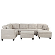 Beige linen oversized sectional u-shaped sofa with storage ottoman by La Spezia additional picture 7