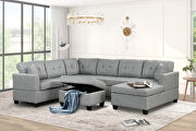 Light gray linen oversized sectional u-shaped sofa with storage ottoman by La Spezia additional picture 14
