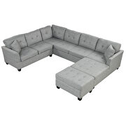 Light gray linen oversized sectional u-shaped sofa with storage ottoman by La Spezia additional picture 5