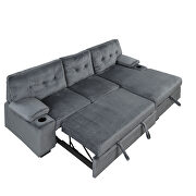 Gray fabric upholstery sleeper sectional sofa with storage chaise and cup holder by La Spezia additional picture 13