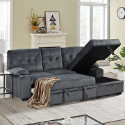 Gray fabric upholstery sleeper sectional sofa with storage chaise and cup holder by La Spezia additional picture 4