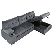 Gray fabric upholstery sleeper sectional sofa with storage chaise and cup holder by La Spezia additional picture 6