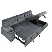 Gray fabric upholstery sleeper sectional sofa with storage chaise and cup holder by La Spezia additional picture 9