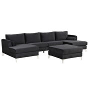 Black velvet fabric reversible chaise u-shaped sofa with ottoman by La Spezia additional picture 12